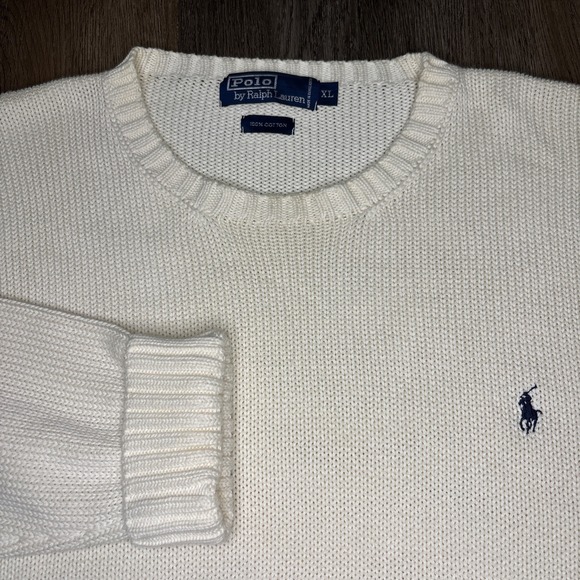 Polo Ralph Lauren Sweater Mens XL Cream Ivory Cotton Crewneck Pullover Classic - Picture 3 of 10
